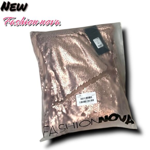 New NWT Fashion nova Vera Sequin Maxi Spaghetti Strap Dress - Rose Gold - Picture 2 of 4